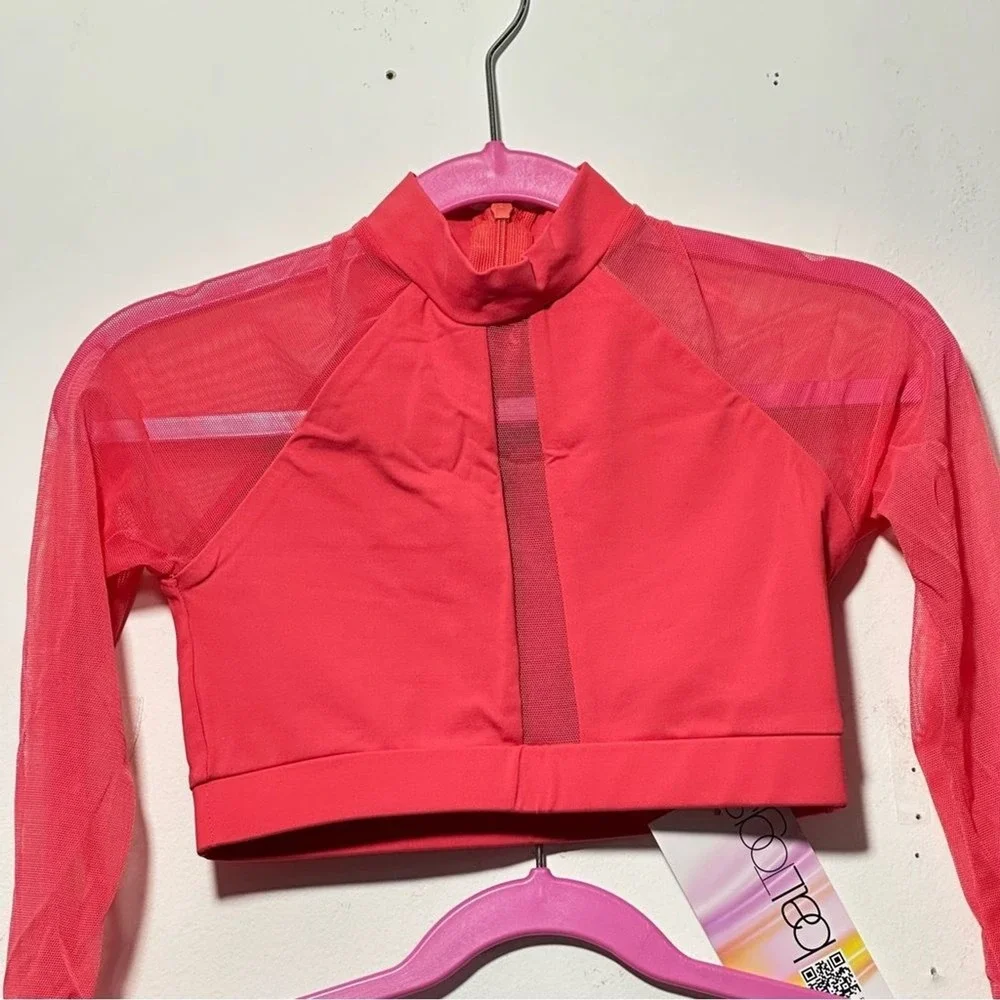 BalTogs High-Waist Mesh Crop Top and Briefs Set Coral Salmon Dance‎ Dancewear